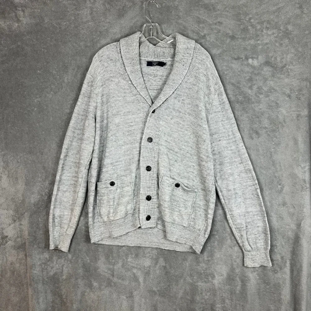 J Crew Shawl Neck Cardigan Sweater Mens L Grey Cotton ClassicPreppy Academia